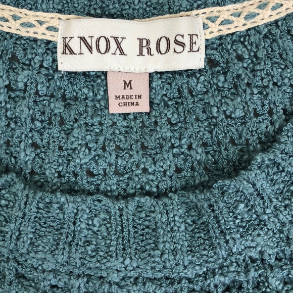 Knox Rose Floral Cream Lace Hem Green Loose Knit Cottagecore Sweater Sz M - Picture 6 of 8